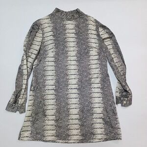 Vtg L'Aiglon Shift Mod Snake Print Rhinestone Mock Long Sleeve Dress